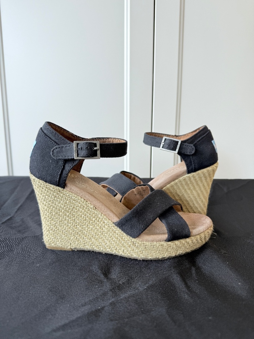TOMS black wedge sandal size 6.5